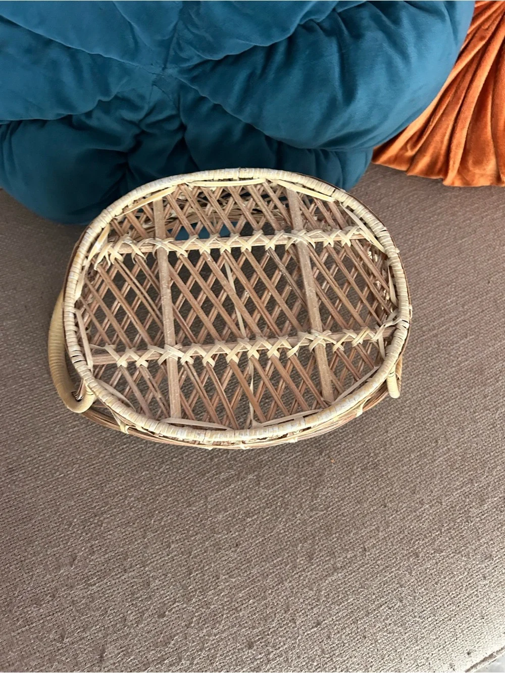 Oval Wicker Decorative Basket Handles Beige/Brown Rustic Farmhouse Cottage Boho